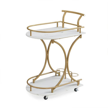 2-Tier Golden Bar Cart with Wine & Glass Rack