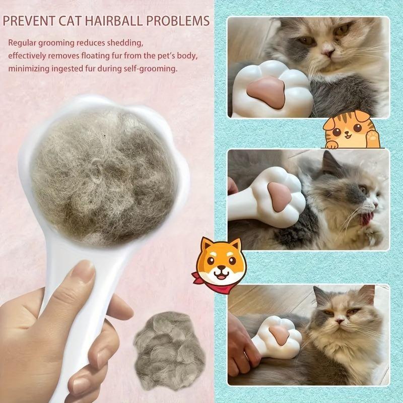 Cat Paw-Shaped Pet Grooming Brush with One-Click Hair Release