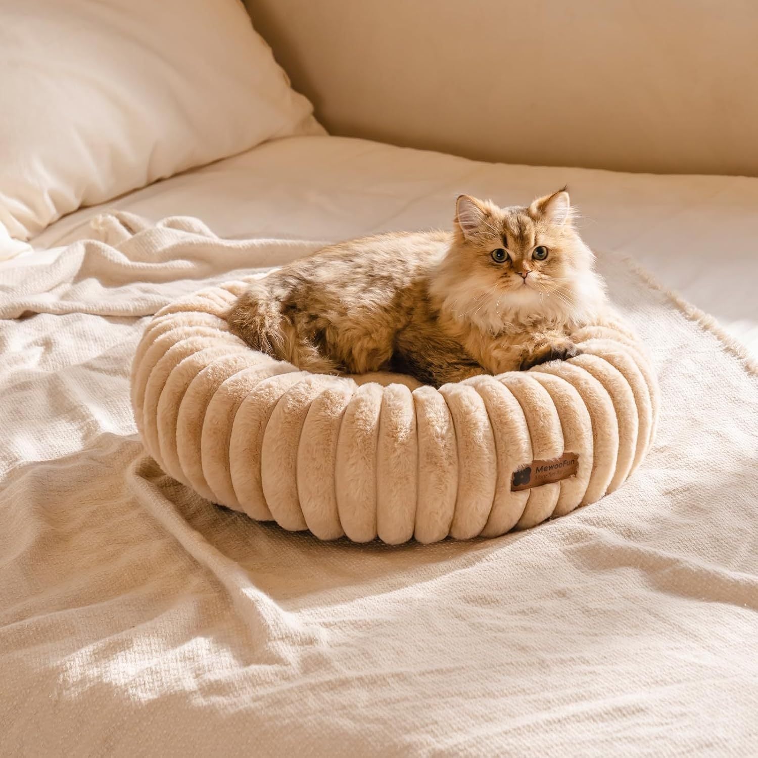 Plush Donut Dog Bed with Raised Rim & Washable Cover