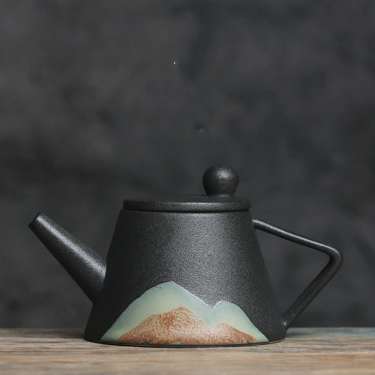 Retro Black Ceramic Teapot with Underglaze Finish