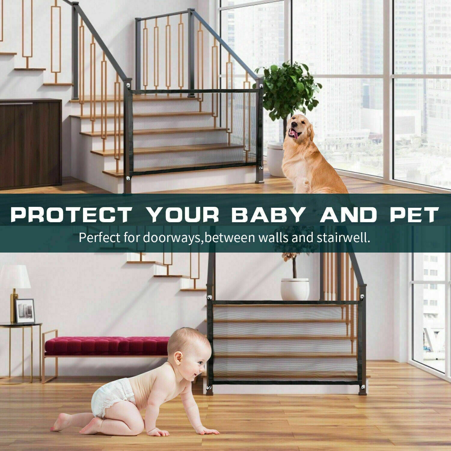Retractable Mesh Pet Safety Gate