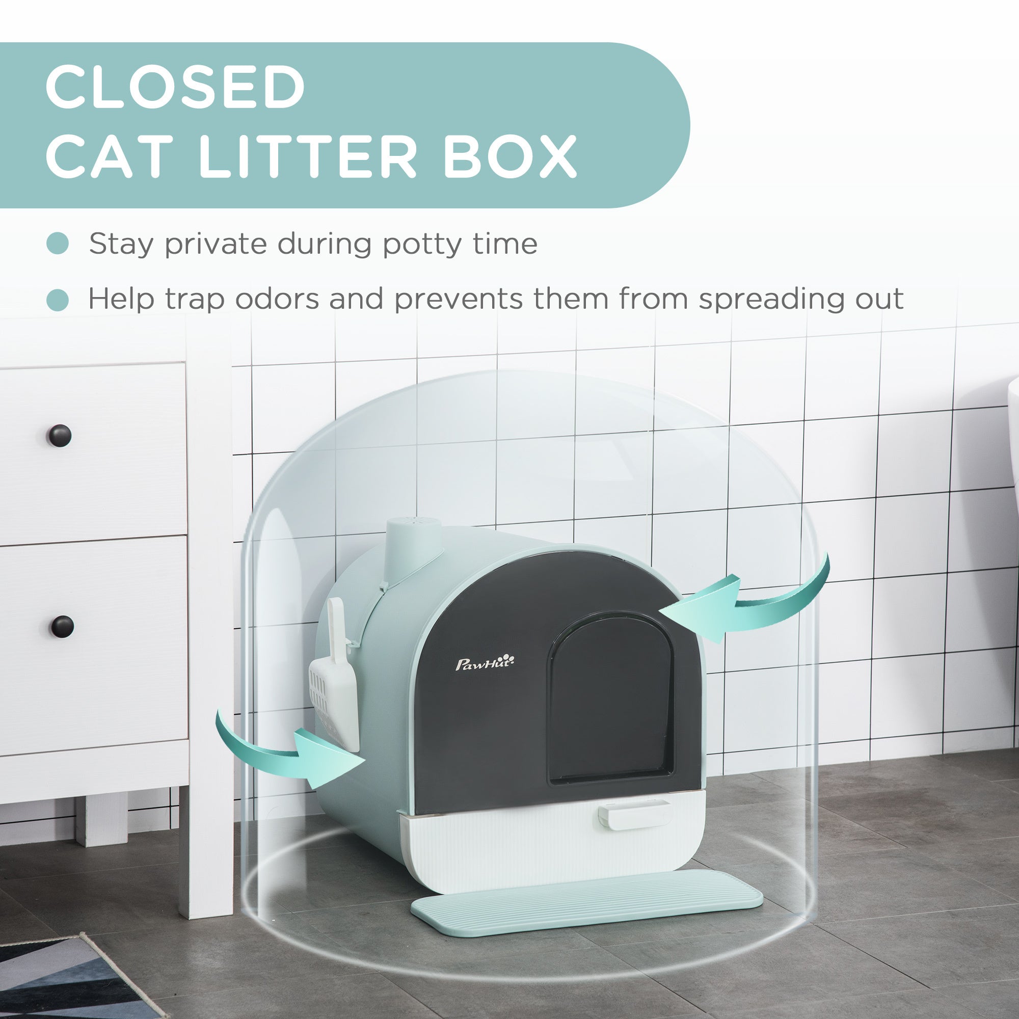 PawHut Enclosed Cat Litter Box with Lid, Tray & Accessories