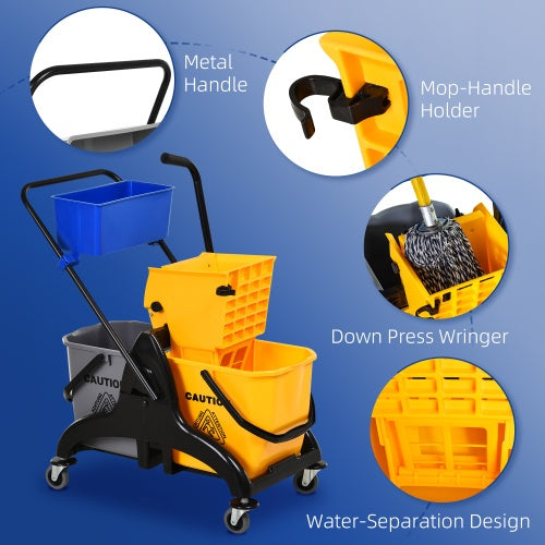 HOMCOM 6.9 Gallon Mop Water Bucket Wringer Cart