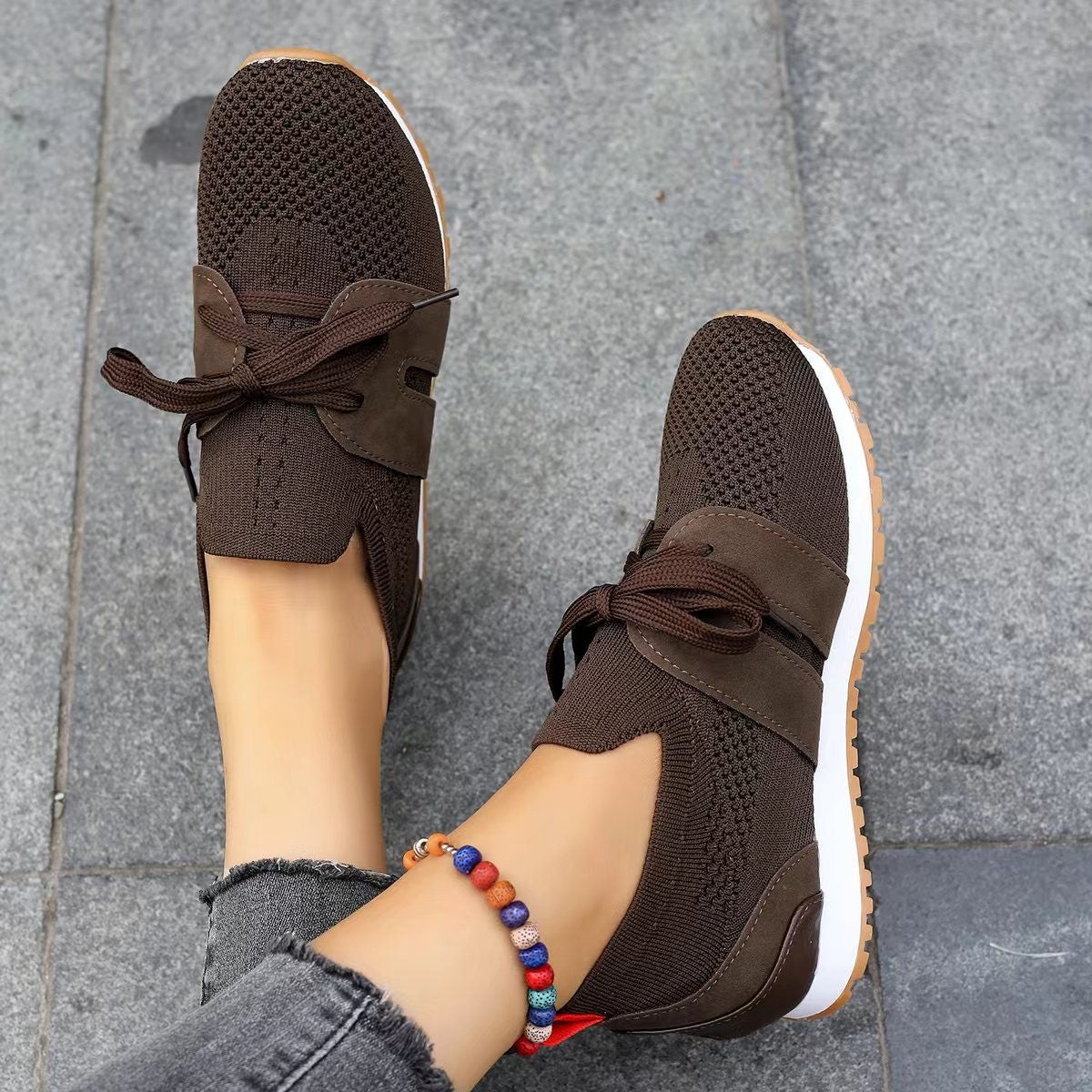 Breathable Lace-Up Mesh Flats for Women
