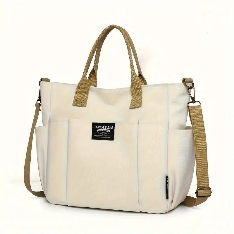 Retro Canvas Multi-Pocket Tote Bag for Women