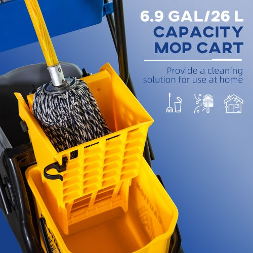 HOMCOM 6.9 Gallon Mop Water Bucket Wringer Cart