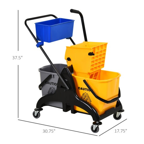 HOMCOM 6.9 Gallon Mop Water Bucket Wringer Cart