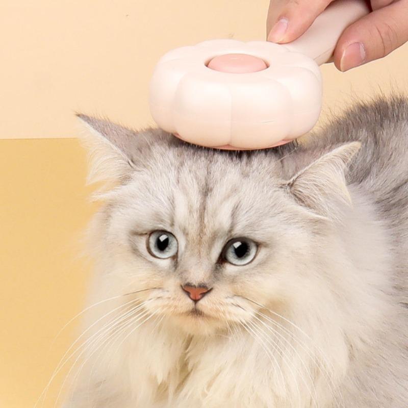 Cat Paw-Shaped Pet Grooming Brush with One-Click Hair Release