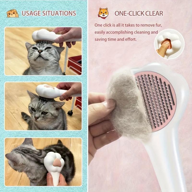 Cat Paw-Shaped Pet Grooming Brush with One-Click Hair Release