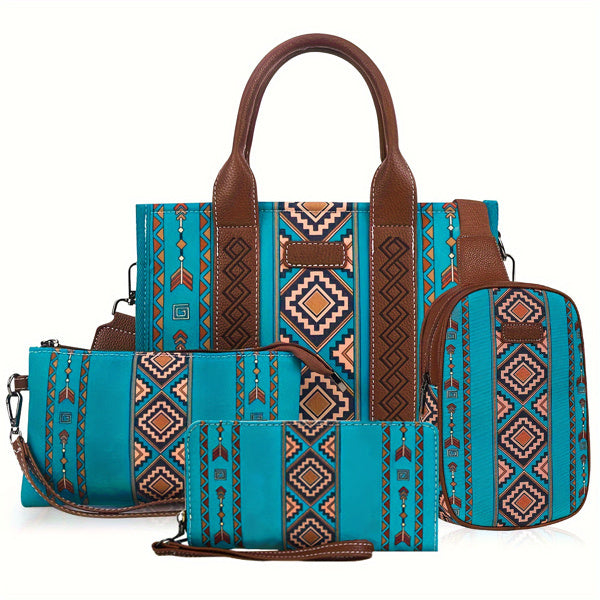 Green Nylon Diamond Lattice Women’s Bag Set