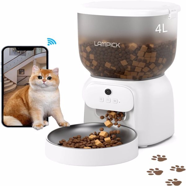 LAMPICK Smart Cat Feeder with 1080P HD Camera & App Control