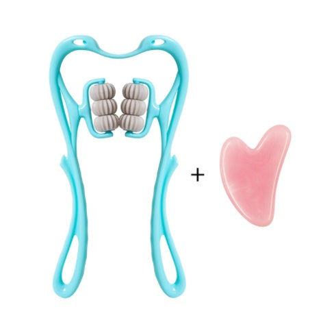 6-Roller Cervical Neck Massager with Natural Jade Scraping Tool