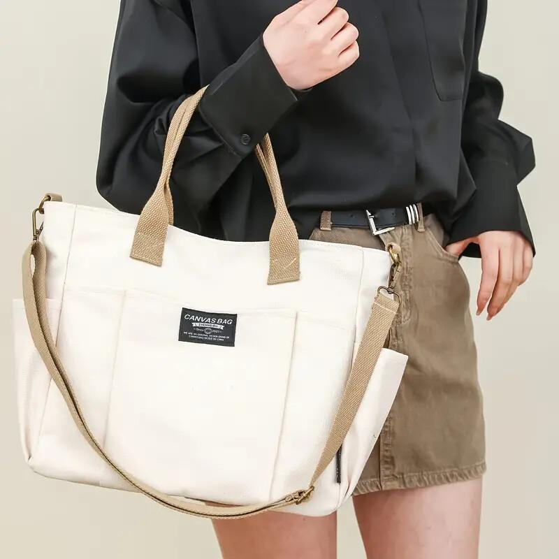 Retro Canvas Multi-Pocket Tote Bag for Women