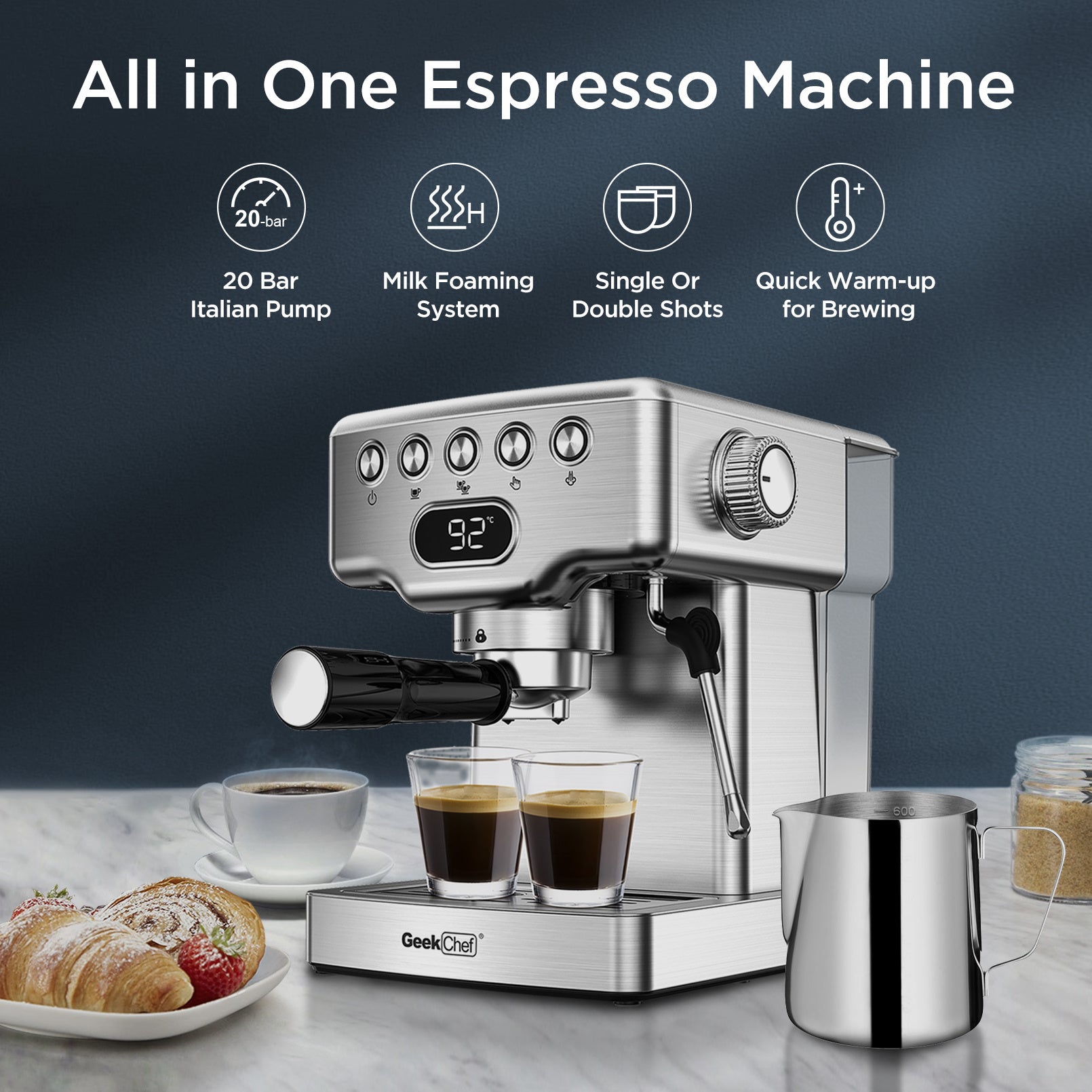 2-in-1 Espresso & Milk Frother Coffee Maker