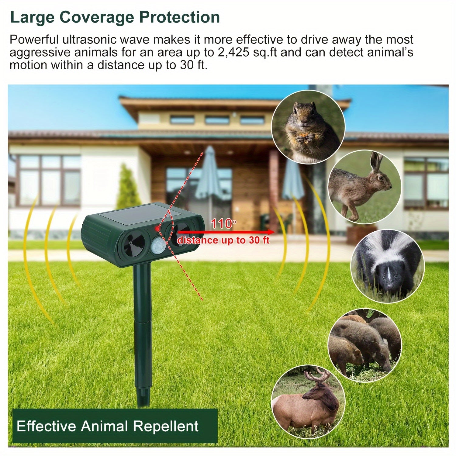 Ultrasonic Animal Repeller – Solar-Powered Pest Deterrent