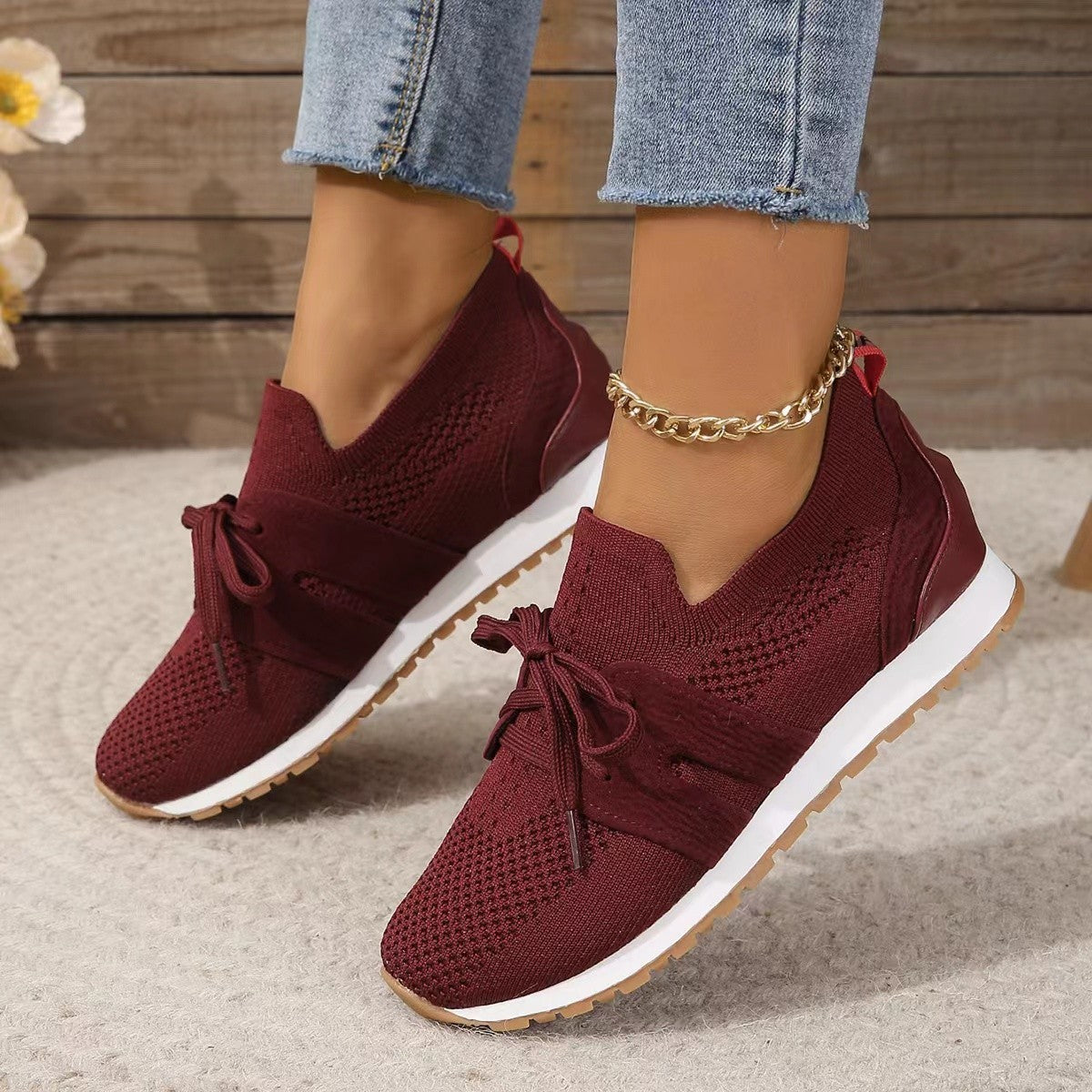 Breathable Lace-Up Mesh Flats for Women