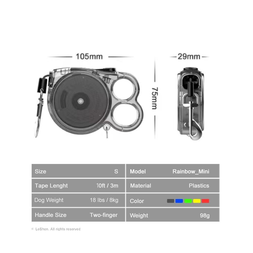 Transparent Rainbow Mini Retractable Leash