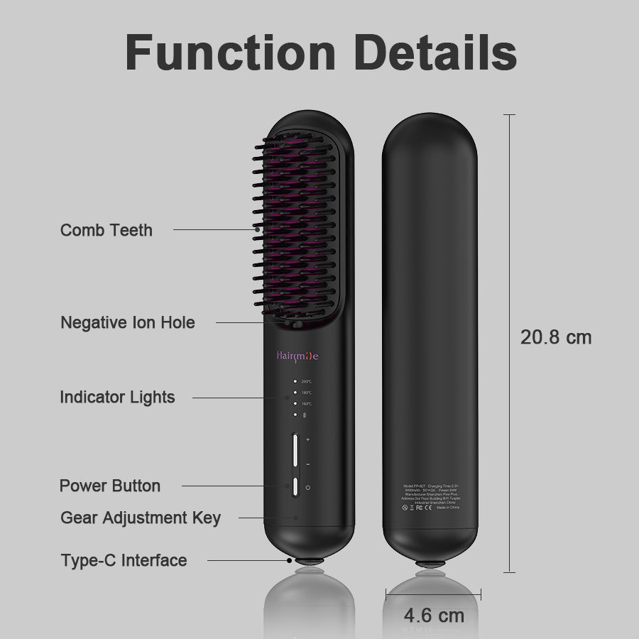 Cordless Hair & Beard Straightener Brush