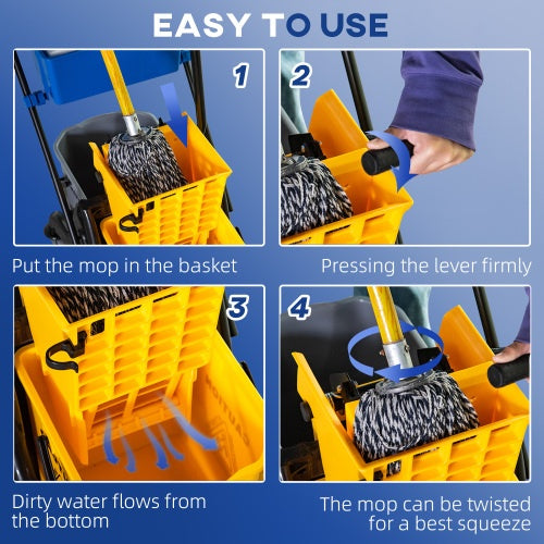 HOMCOM 6.9 Gallon Mop Water Bucket Wringer Cart