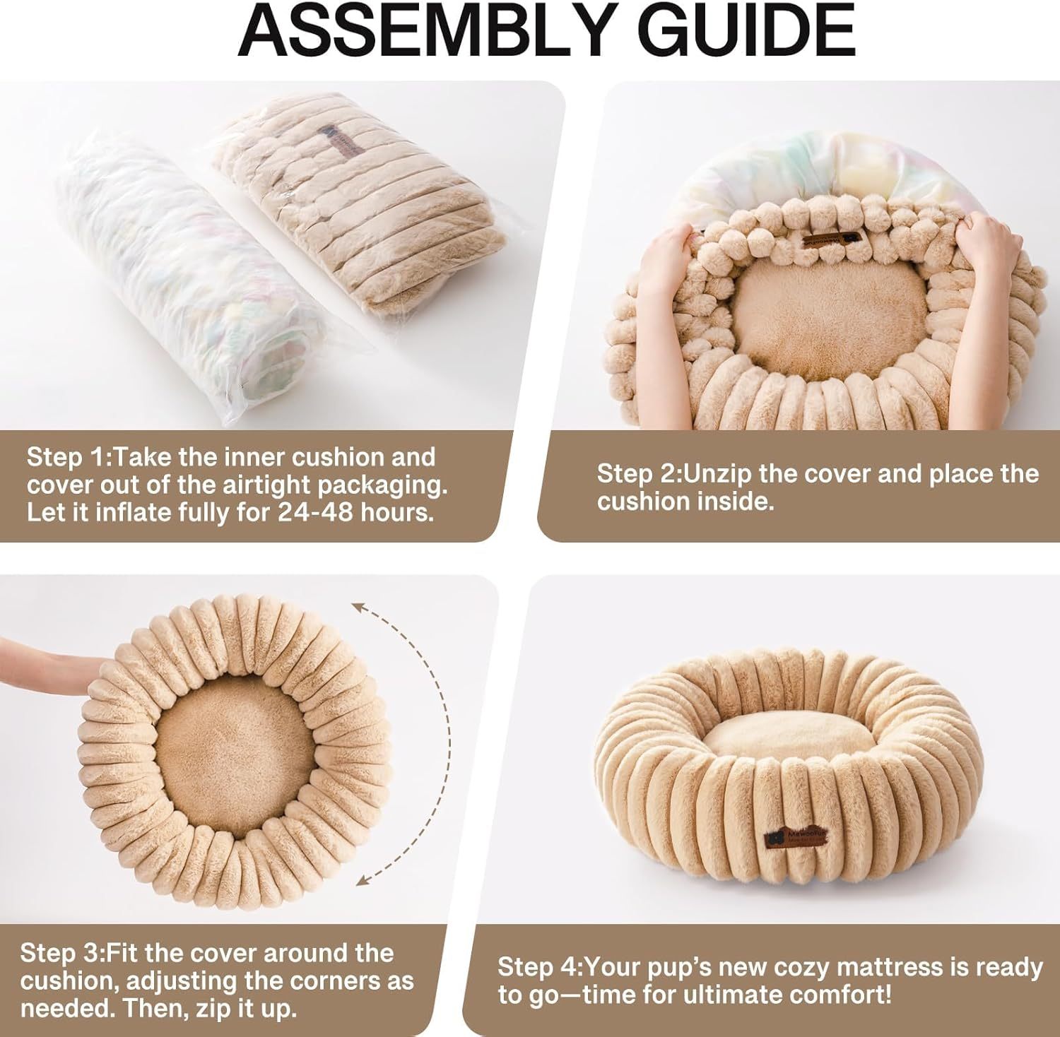 Plush Donut Dog Bed with Raised Rim & Washable Cover