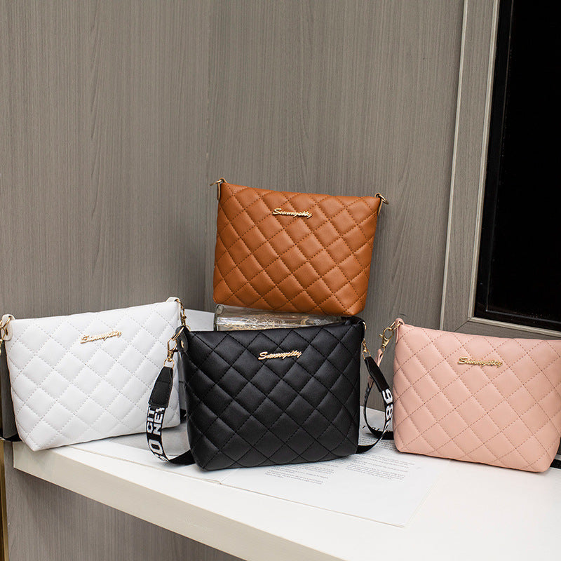 PU Leather Bucket Shoulder Bag with Diamond Grid Design