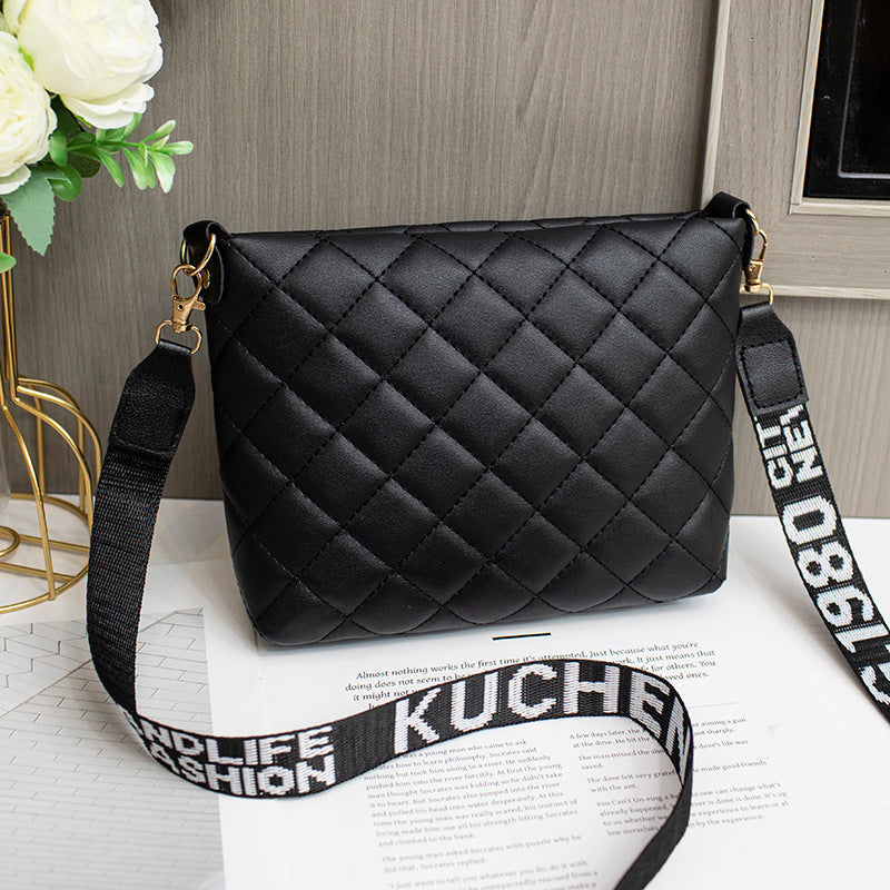 PU Leather Bucket Shoulder Bag with Diamond Grid Design