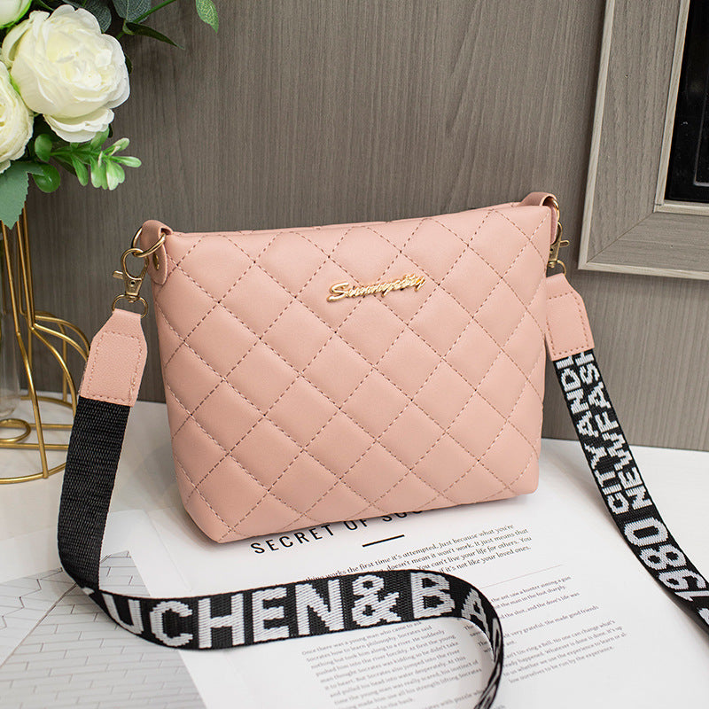 PU Leather Bucket Shoulder Bag with Diamond Grid Design