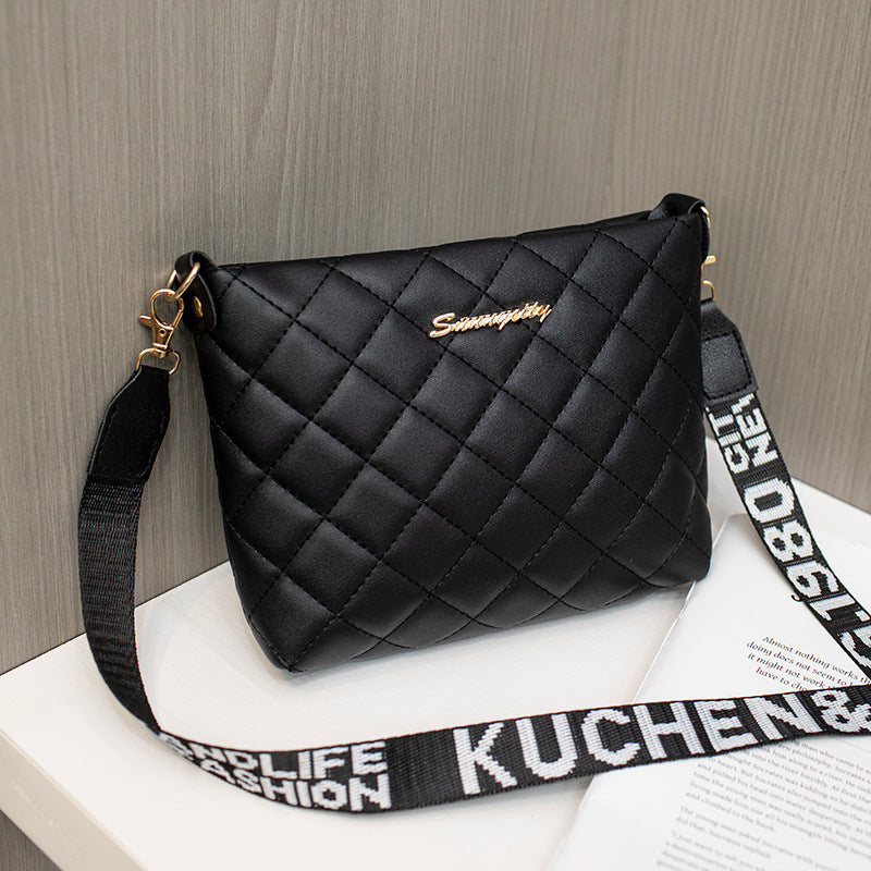 PU Leather Bucket Shoulder Bag with Diamond Grid Design