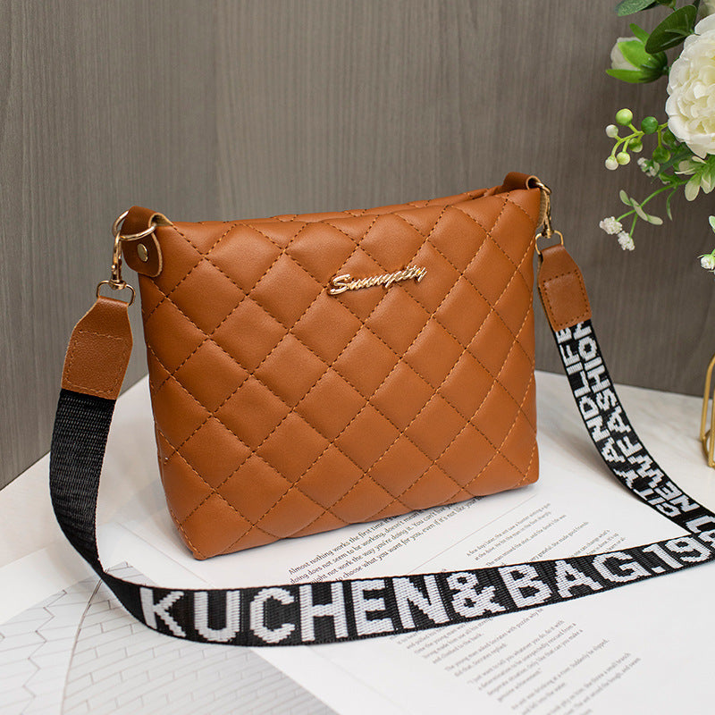 PU Leather Bucket Shoulder Bag with Diamond Grid Design