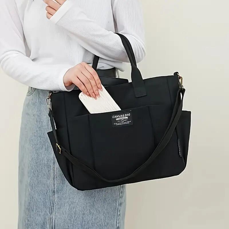 Retro Canvas Multi-Pocket Tote Bag for Women