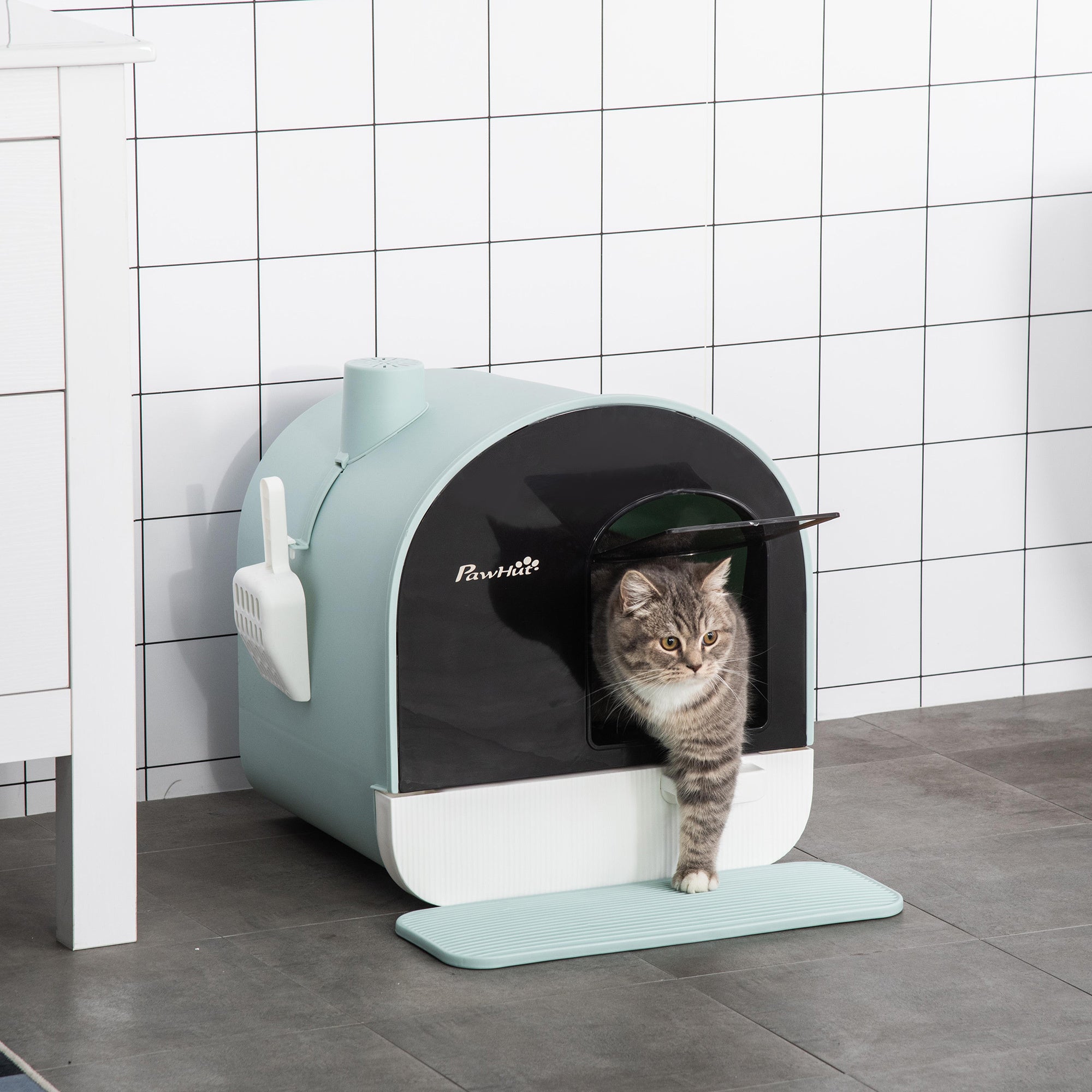 PawHut Enclosed Cat Litter Box with Lid, Tray & Accessories