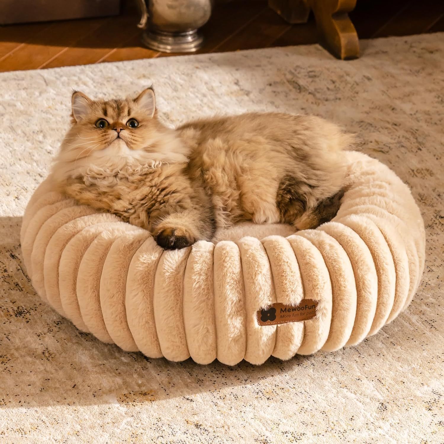 Plush Donut Dog Bed with Raised Rim & Washable Cover