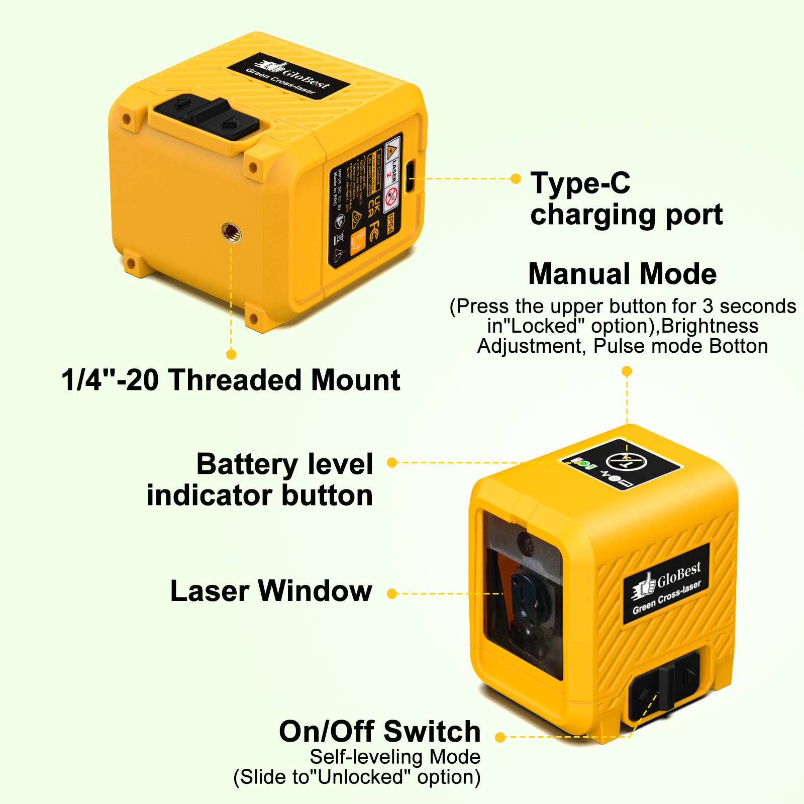 Ultra-Bright Green Laser Level – Self-Leveling & Portable