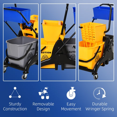 HOMCOM 6.9 Gallon Mop Water Bucket Wringer Cart