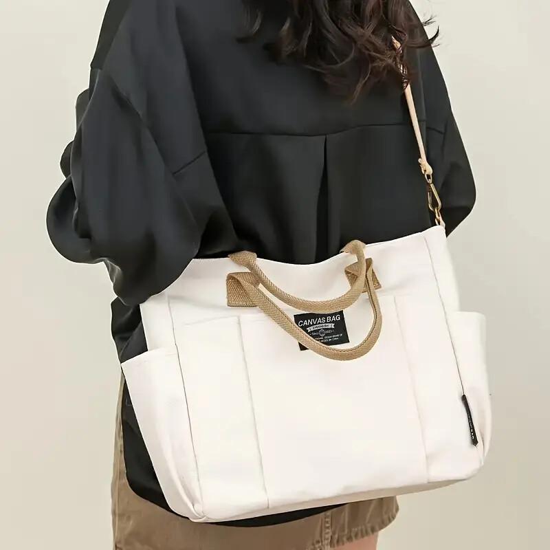 Retro Canvas Multi-Pocket Tote Bag for Women