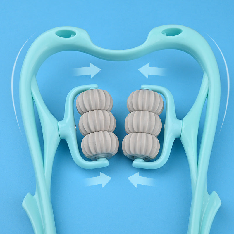 6-Roller Cervical Neck Massager with Natural Jade Scraping Tool